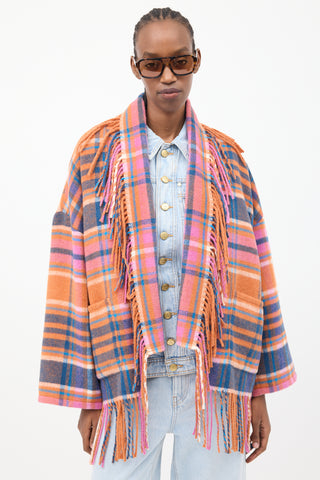 Xirena Orange & Multicolour Plaid Fringe Cardigan