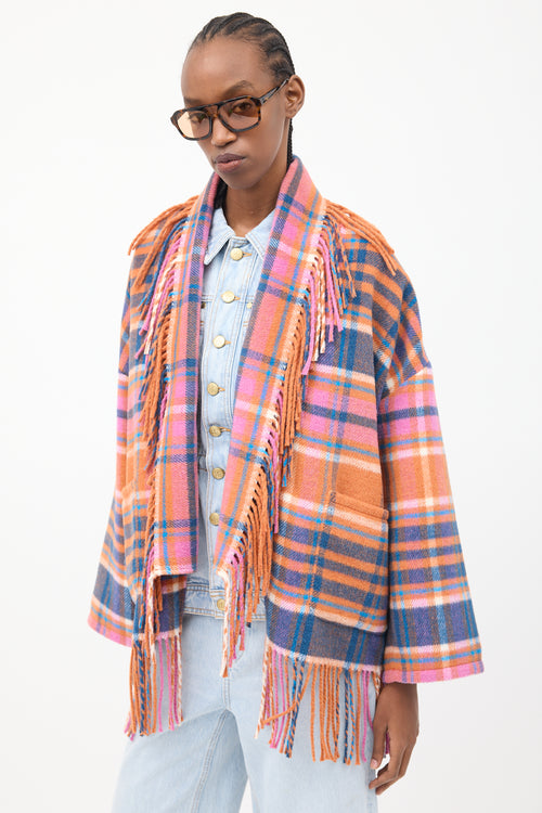 Xirena Orange & Multicolour Plaid Fringe Cardigan