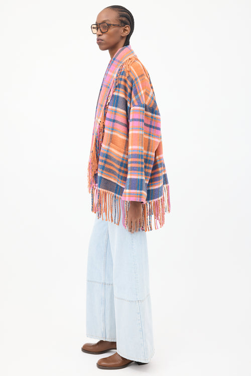 Xirena Orange & Multicolour Plaid Fringe Cardigan