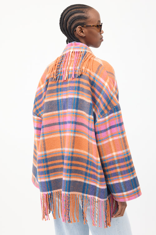 Xirena Orange & Multicolour Plaid Fringe Cardigan