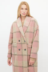 Xirena Pink & Brown Plaid Shawl Coat