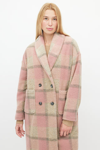 Xirena Pink & Brown Plaid Shawl Coat