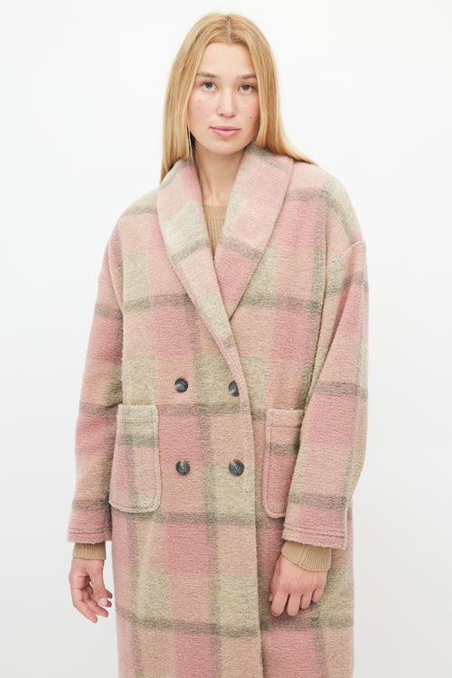 Xirena Pink & Brown Plaid Shawl Coat
