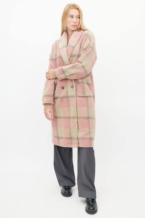 Xirena Pink & Brown Plaid Shawl Coat