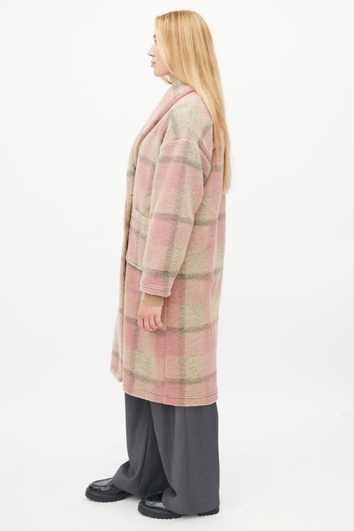 Xirena Pink & Brown Plaid Shawl Coat