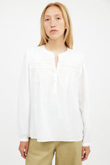 Xirena White & Brown Contrast Stitch Blouse