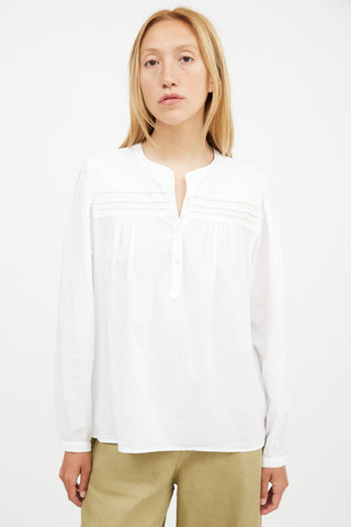 Xirena White & Brown Contrast Stitch Blouse