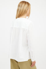 Xirena White & Brown Contrast Stitch Blouse