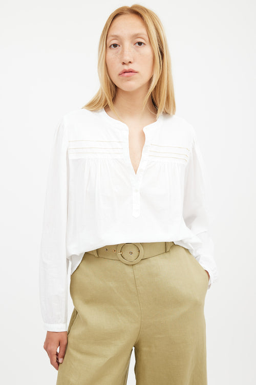 Xirena White & Brown Contrast Stitch Blouse