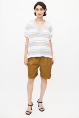 Xirena White, Red & Blue Linen Striped Top