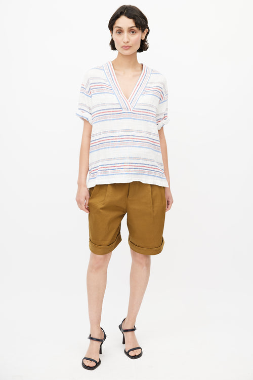 Xirena White, Red & Blue Linen Striped Top