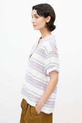 Xirena White, Red & Blue Linen Striped Top