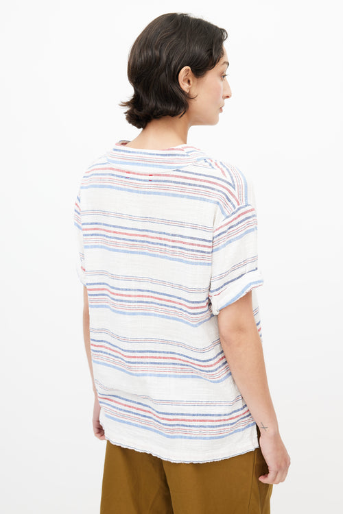 Xirena White, Red & Blue Linen Striped Top