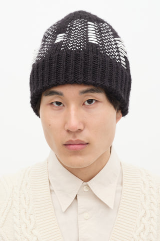 Y-3 Black & White Knit Ribbed Beanie