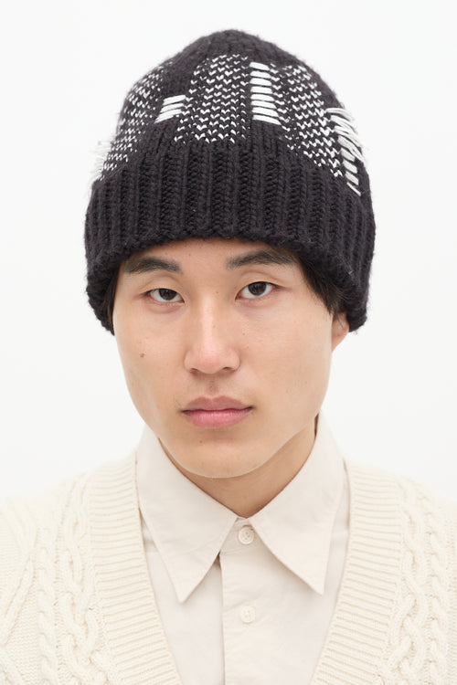 Y-3 Black & White Knit Ribbed Beanie