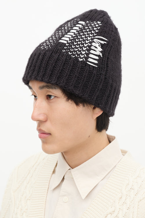 Y-3 Black & White Knit Ribbed Beanie