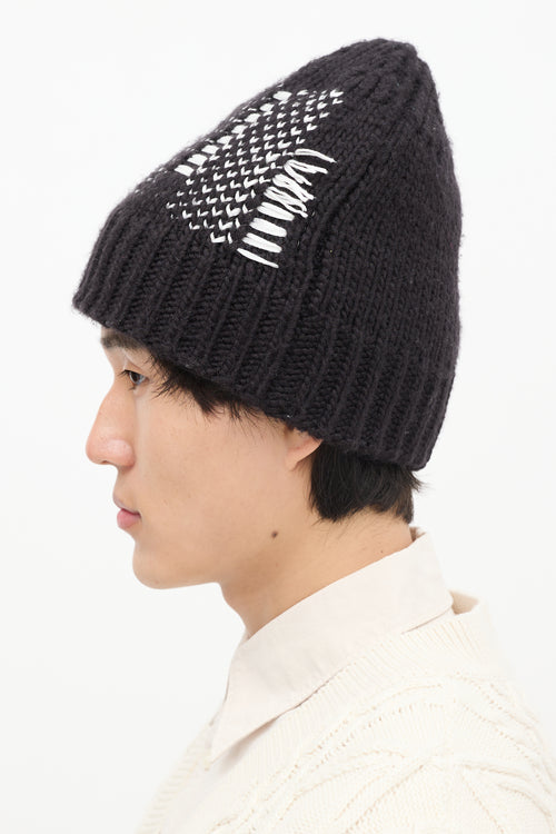 Y-3 Black & White Knit Ribbed Beanie