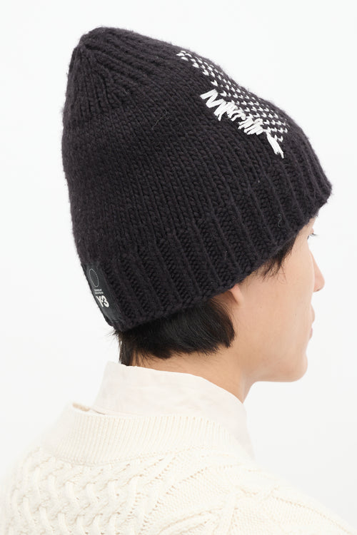 Y-3 Black & White Knit Ribbed Beanie