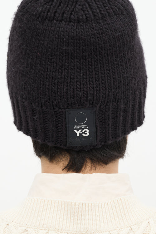 Y-3 Black & White Knit Ribbed Beanie