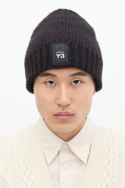 Y-3 Black & White Knit Ribbed Beanie