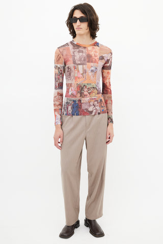 Y-Project Beige & Multicolour Sheer Mesh Top