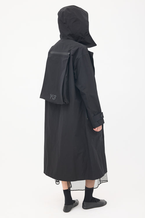 Y-3 Black Nylon Logo Backpack Trench Coat