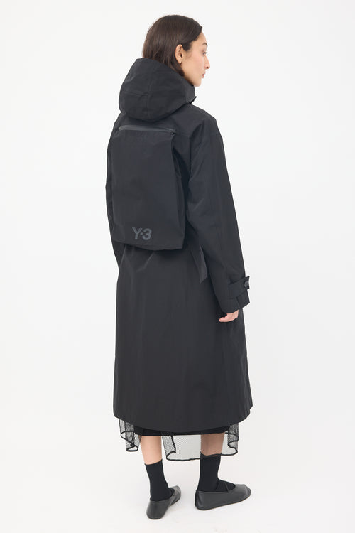 Y-3 Black Nylon Logo Backpack Trench Coat