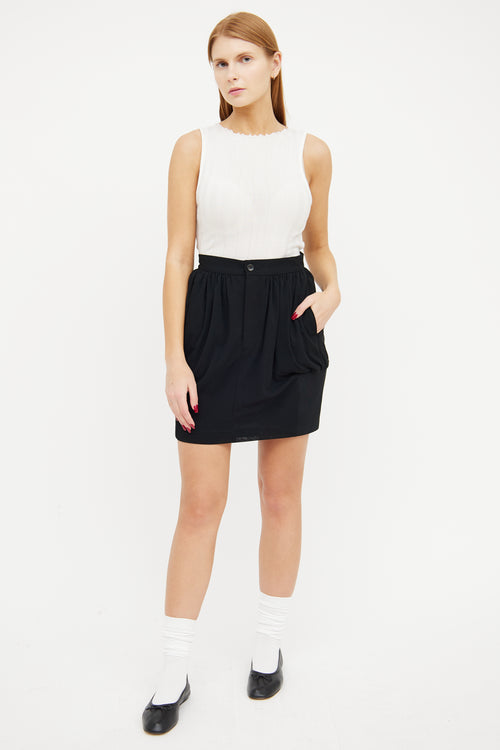 Black Pleated & Ribbed Mini Skirt