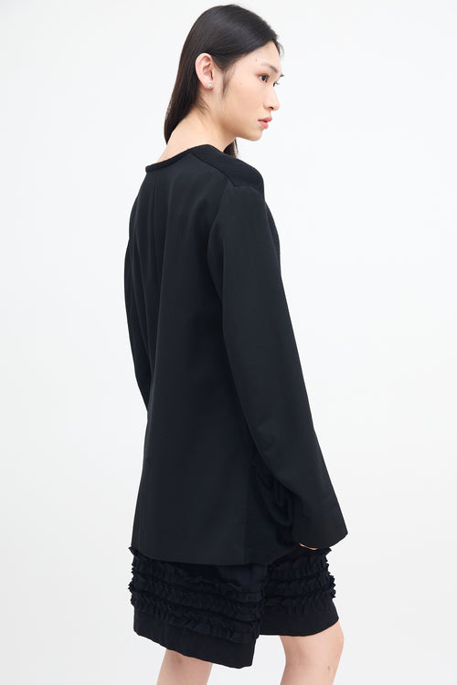 Yohji Yamamoto Black Wool Ribbed V-Neck Dress