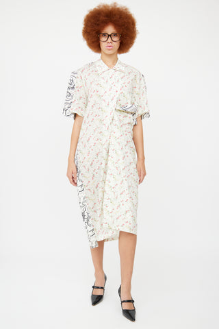 YProject Cream Floral & Paisley Shirt Dress