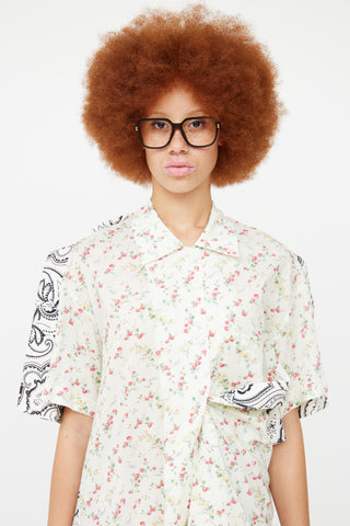 YProject Cream Floral & Paisley Shirt Dress