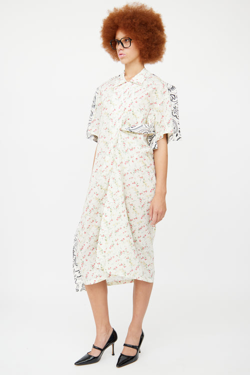 YProject Cream Floral & Paisley Shirt Dress