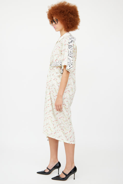 YProject Cream Floral & Paisley Shirt Dress