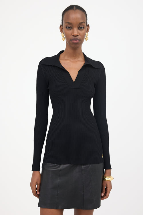 Saint Laurent Rib Knit Collared Sweater