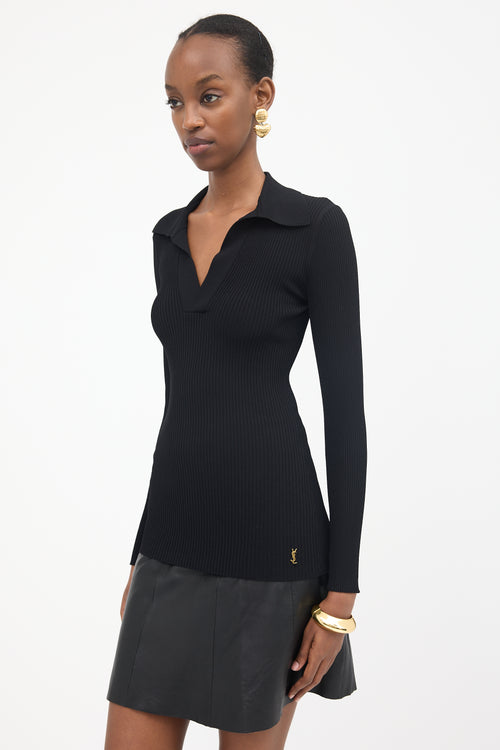 Saint Laurent Rib Knit Collared Sweater