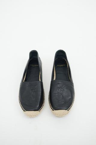 Saint Laurent Black Leather Cassandre Logo Espadrille