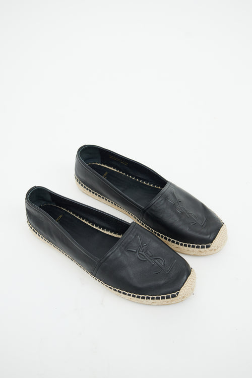 Saint Laurent Black Leather Cassandre Logo Espadrille