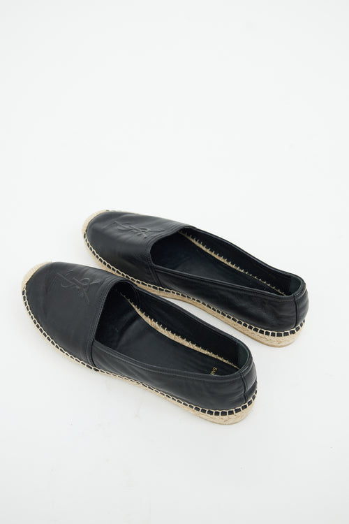 Saint Laurent Black Leather Cassandre Logo Espadrille