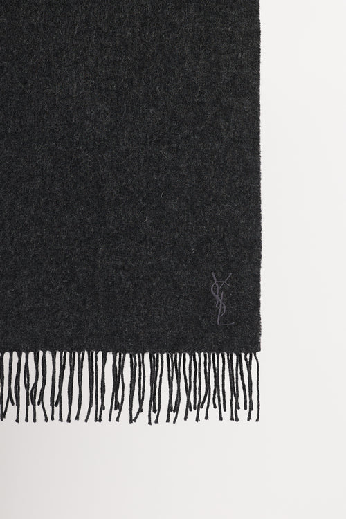 Saint Laurent Grey Knit Fringe Scarf