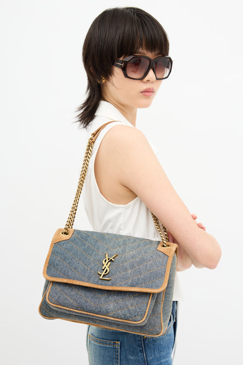 Saint Laurent Denim Niki Shoulder Bag