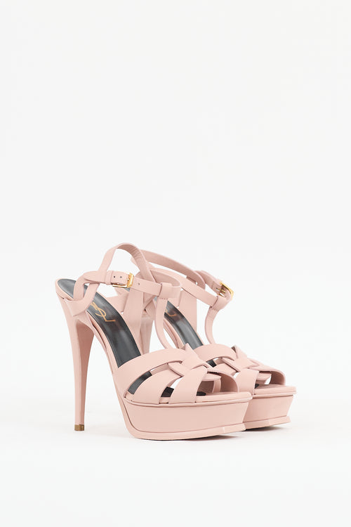 Saint Laurent Pink Leather Tribute Platform Sandal