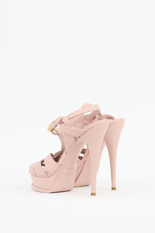 Saint Laurent Pink Leather Tribute Platform Sandal