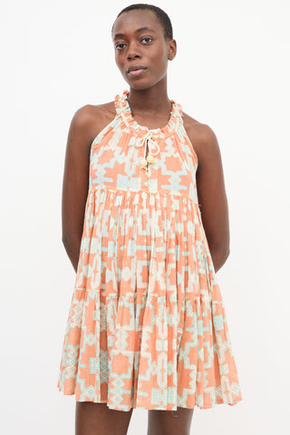 Yvonne S Orange & Teal Geo Print Dress