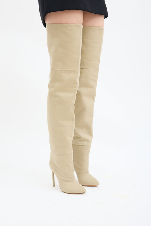 YZY Beige Canvas Thigh High Boot