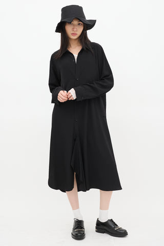 Y's Black Button Up Asymmetric Shirt Dress