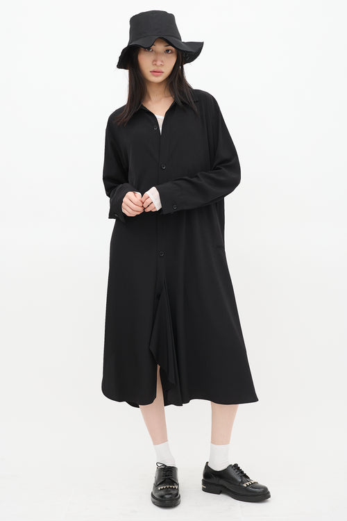 Y's Black Button Up Asymmetric Shirt Dress