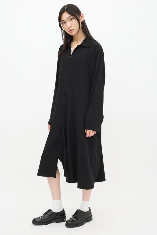 Y's Black Button Up Asymmetric Shirt Dress