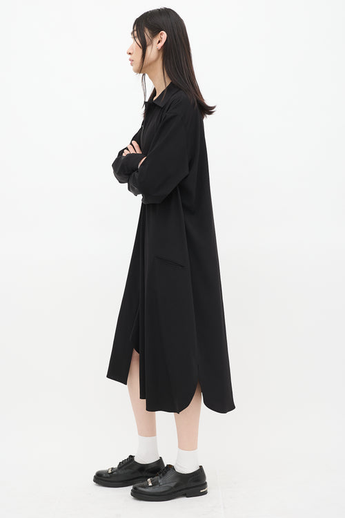 Y's Black Button Up Asymmetric Shirt Dress