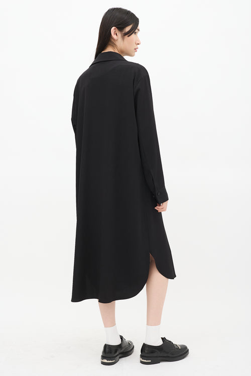 Y's Black Button Up Asymmetric Shirt Dress