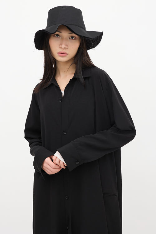 Y's Black Button Up Asymmetric Shirt Dress